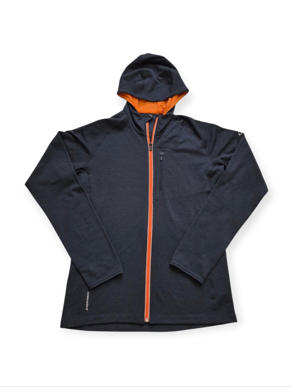 Icebreaker GT Merino Wool Hoodie Mens Medium Gray Orange Full Zip Pocket